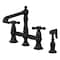 Kingston Brass English Country 8" Bridge Kitchen Faucet W/ Sprayer, Black KS7270AXBS - alternate 1